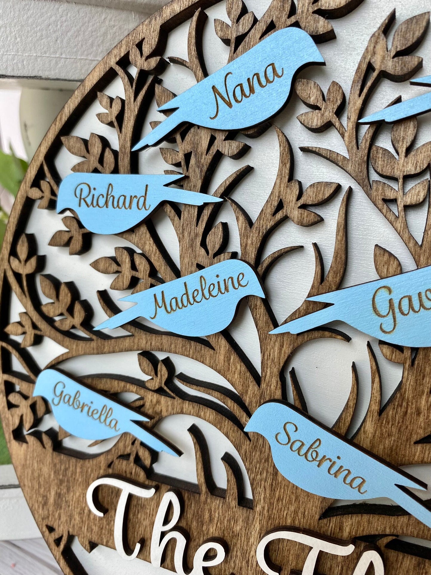 Personalized Family Tree Wood Sign with Birds or Hearts