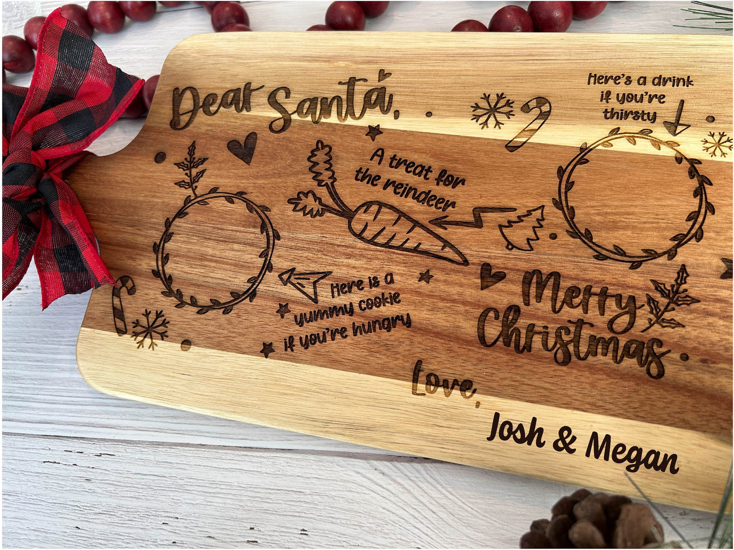 Personalized Santa Cookie Plate, Santa Milk & Cookie Cutting Board