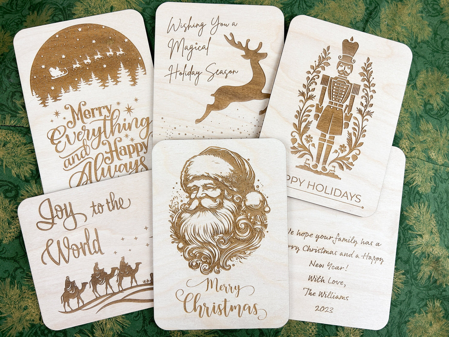 Wooden Christmas Cards, Personalized Christmas Cards with Custom Message