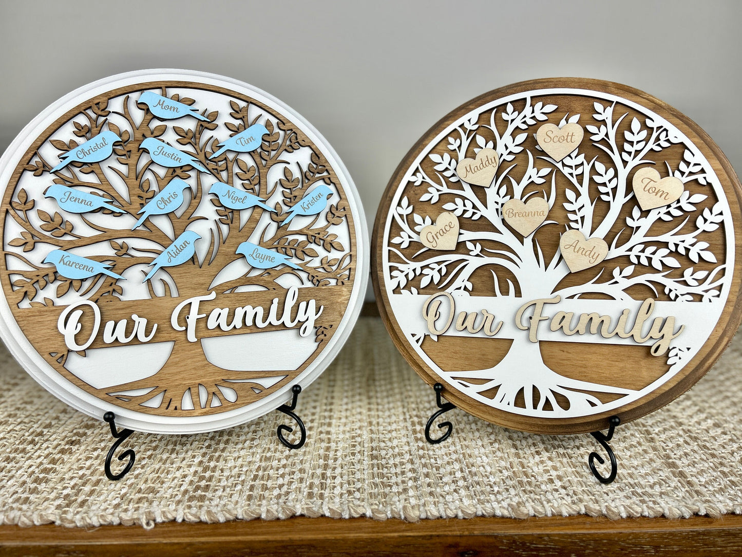 Personalized Family Tree Wood Sign with Birds or Hearts