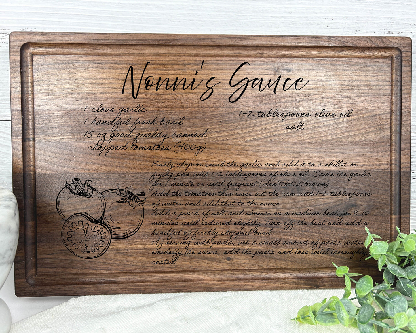 Handwriting Engraved on Recipe Cutting Board with Coordinating Food Design