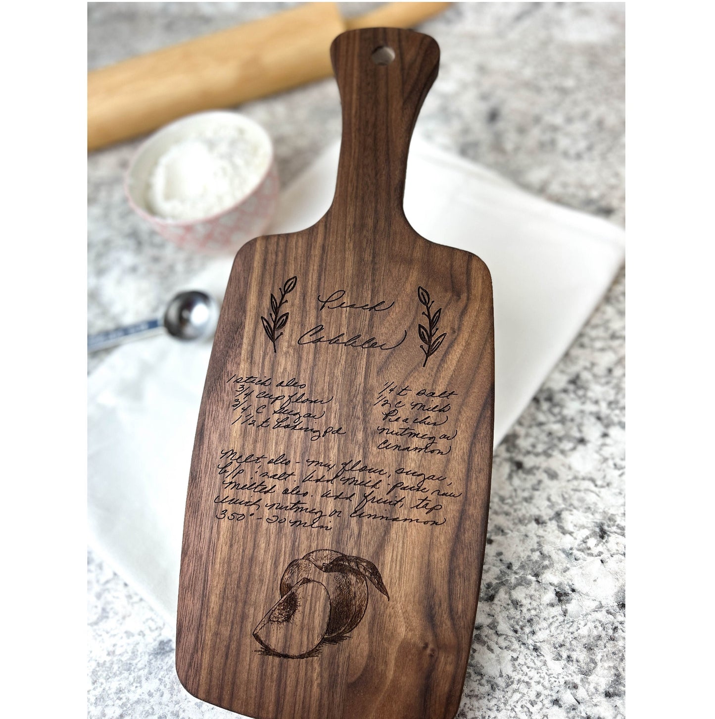 Handwriting Engraved on Recipe Cutting Board with Coordinating Food Design