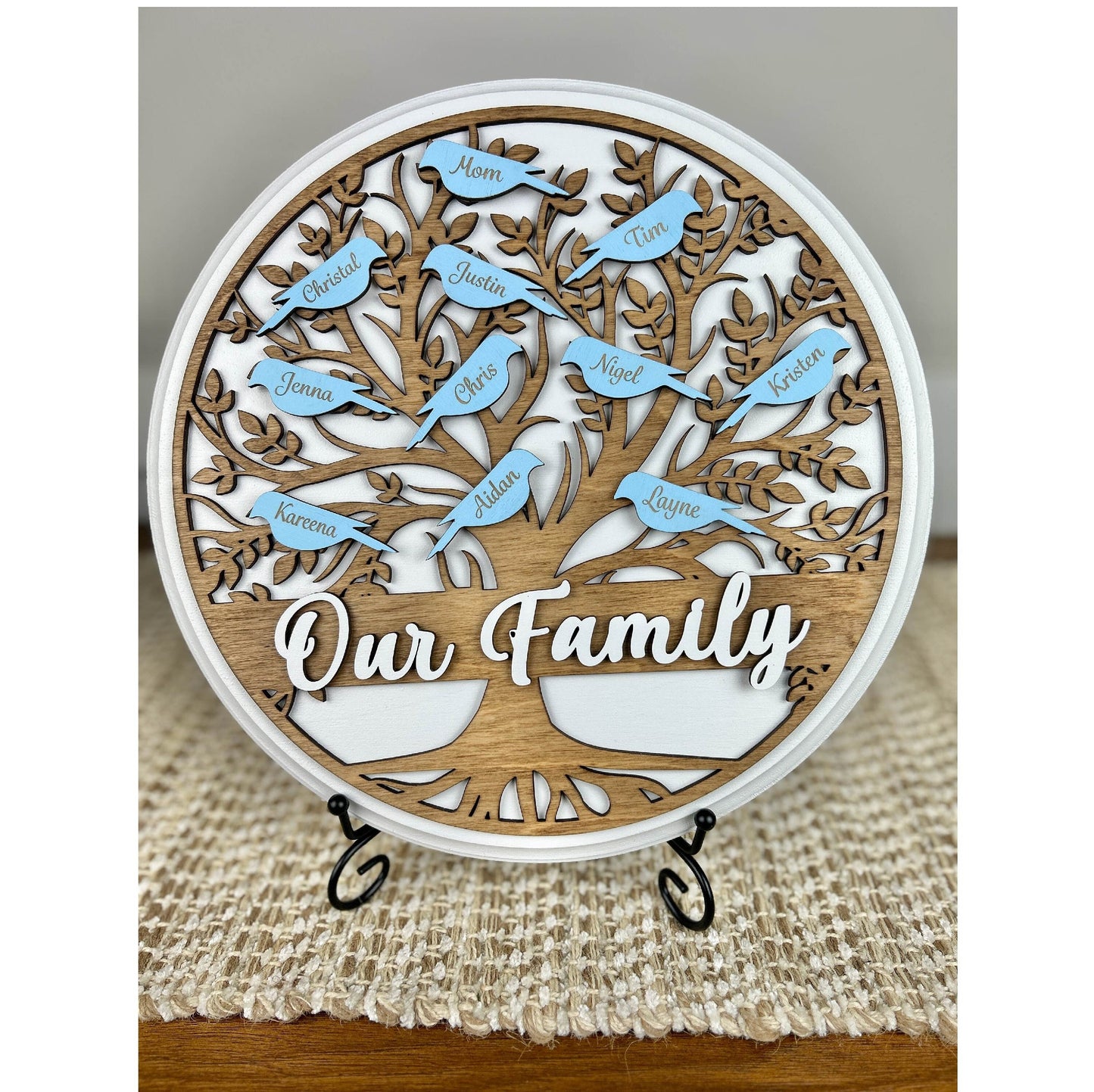 Personalized Family Tree Wood Sign with Birds or Hearts