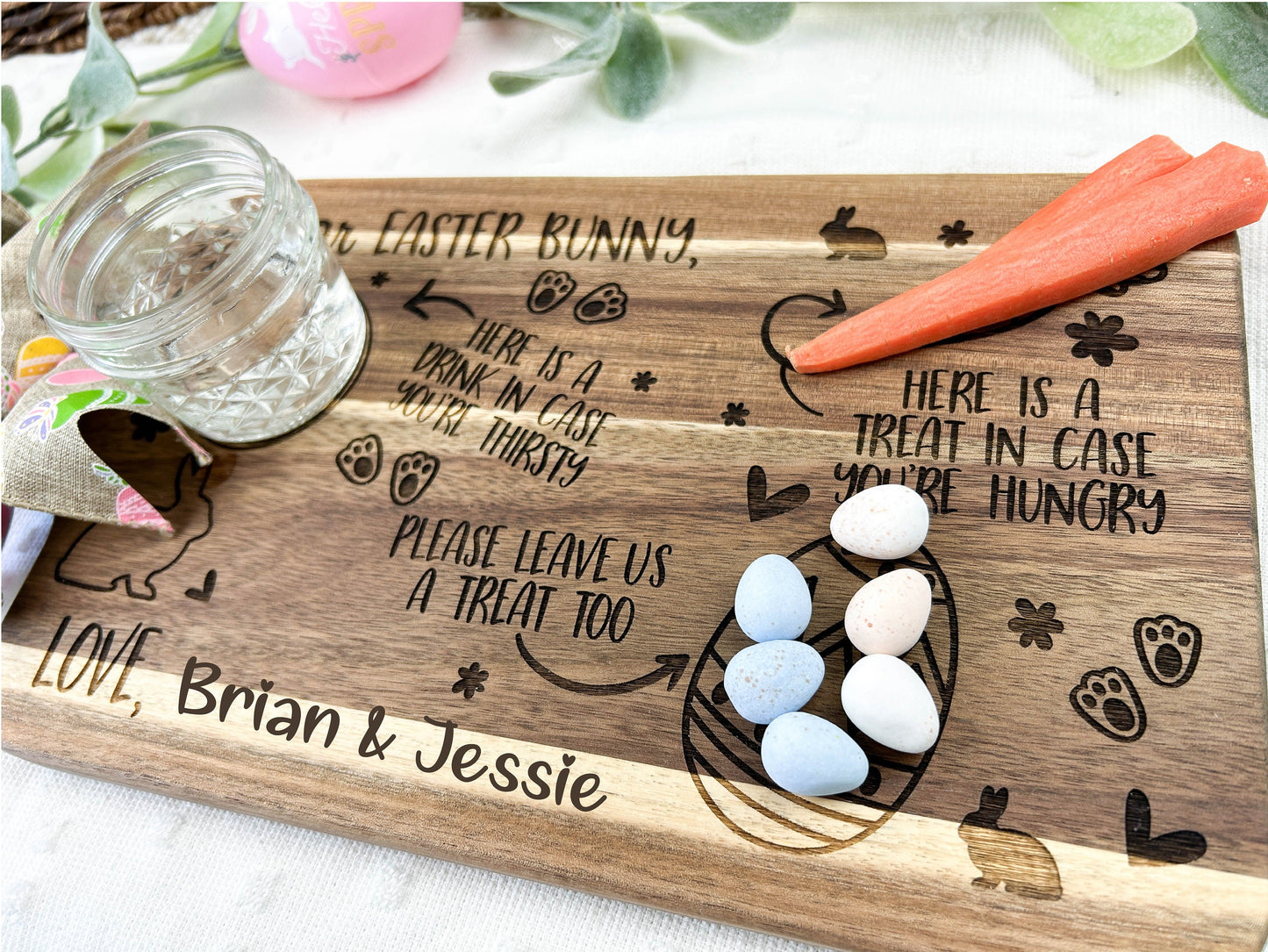 Custom Easter Bunny Cutting Board, Easter Bunny Treat Tray