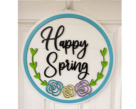 Happy Spring Wood Door Hanger