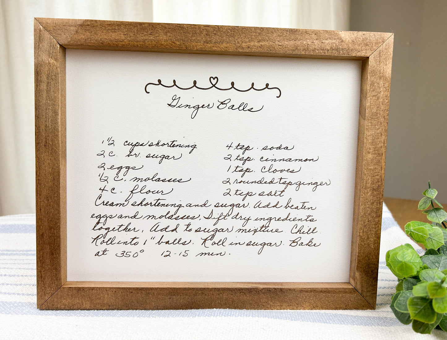 Handwritten Recipe Engraved on Wood Framed Sign