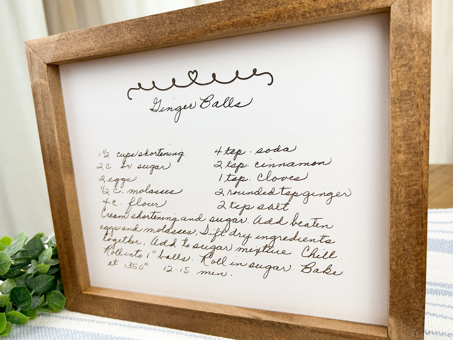 Handwritten Recipe Engraved on Wood Framed Sign