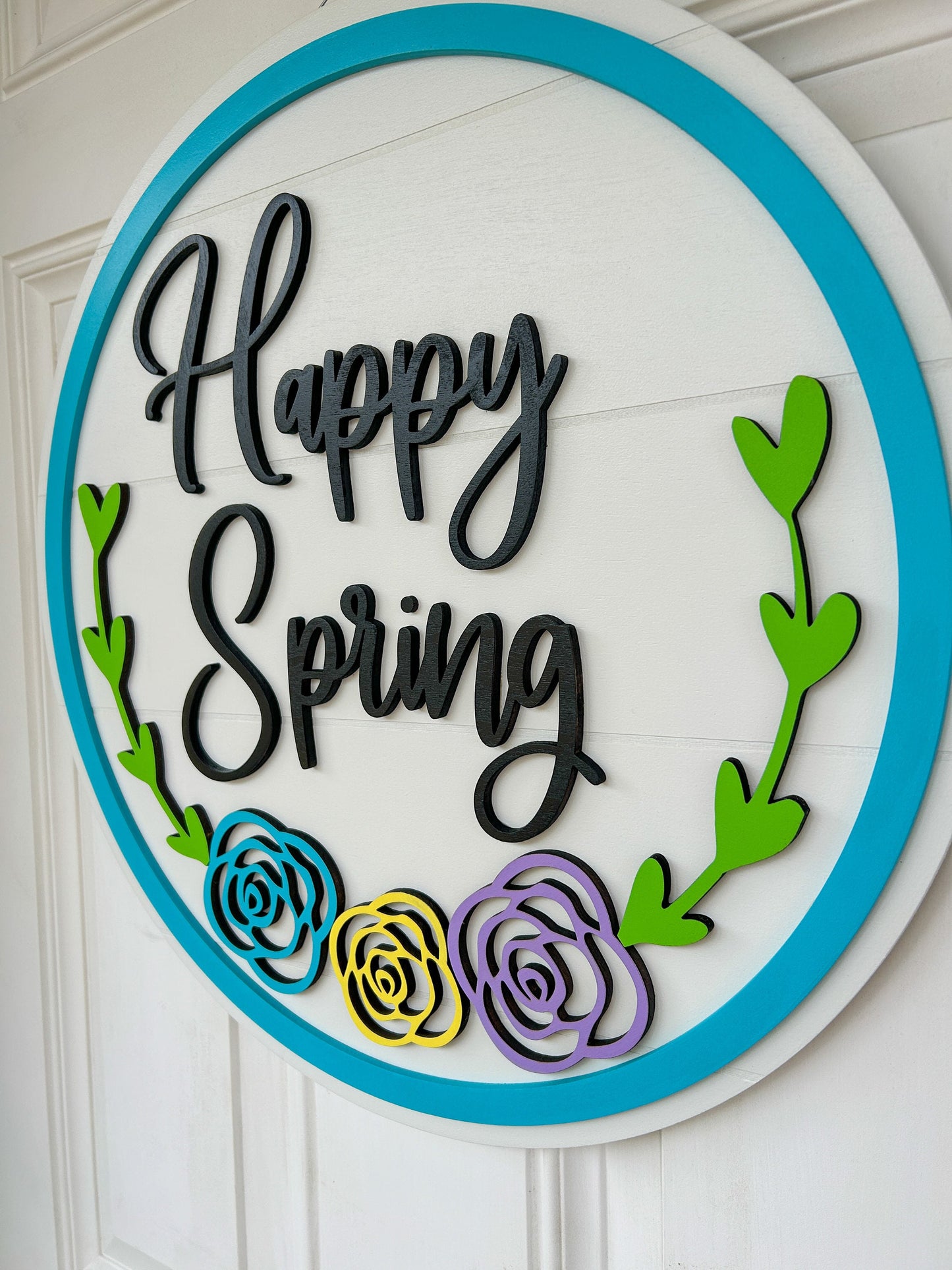 Happy Spring Wood Door Hanger