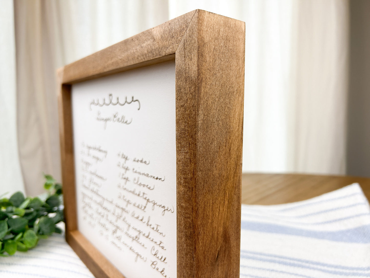 Handwritten Recipe Engraved on Wood Framed Sign