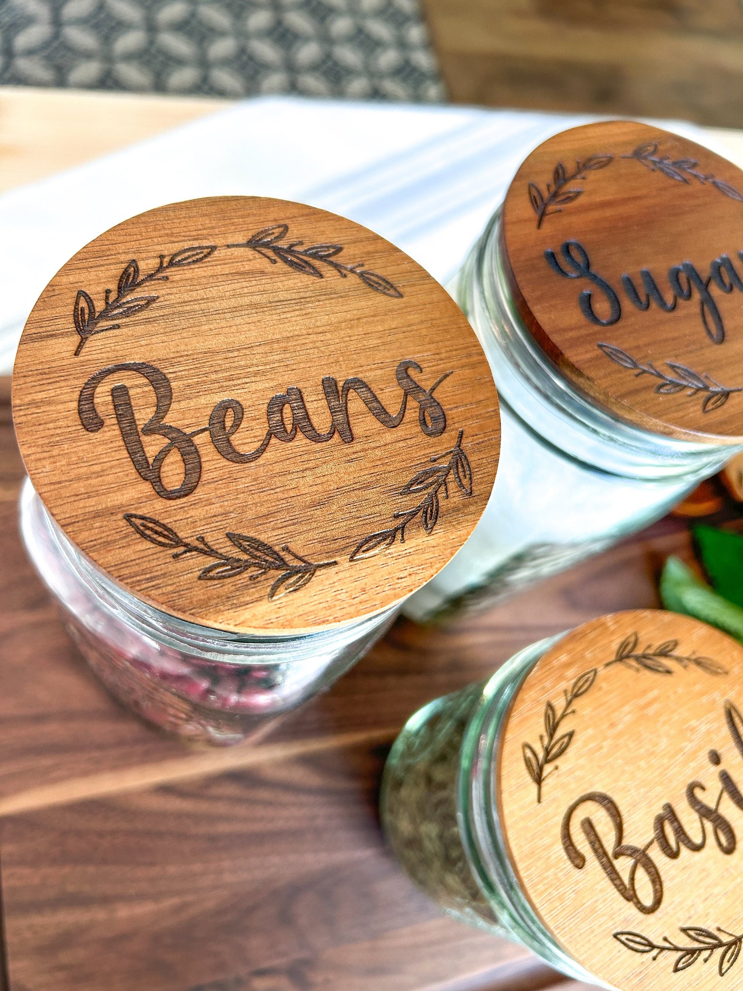 Personalized Wood Mason Jar Lids, Engraved Lids, Set of 6