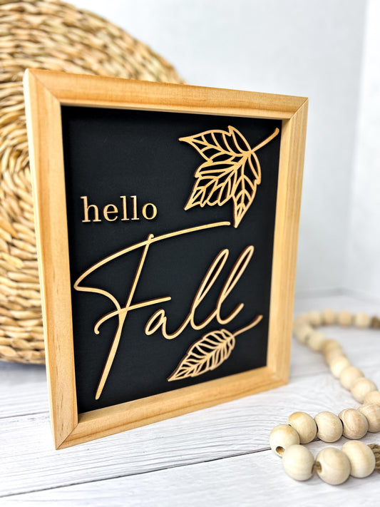Framed Hello Fall Sign, Neutral Fall Decor