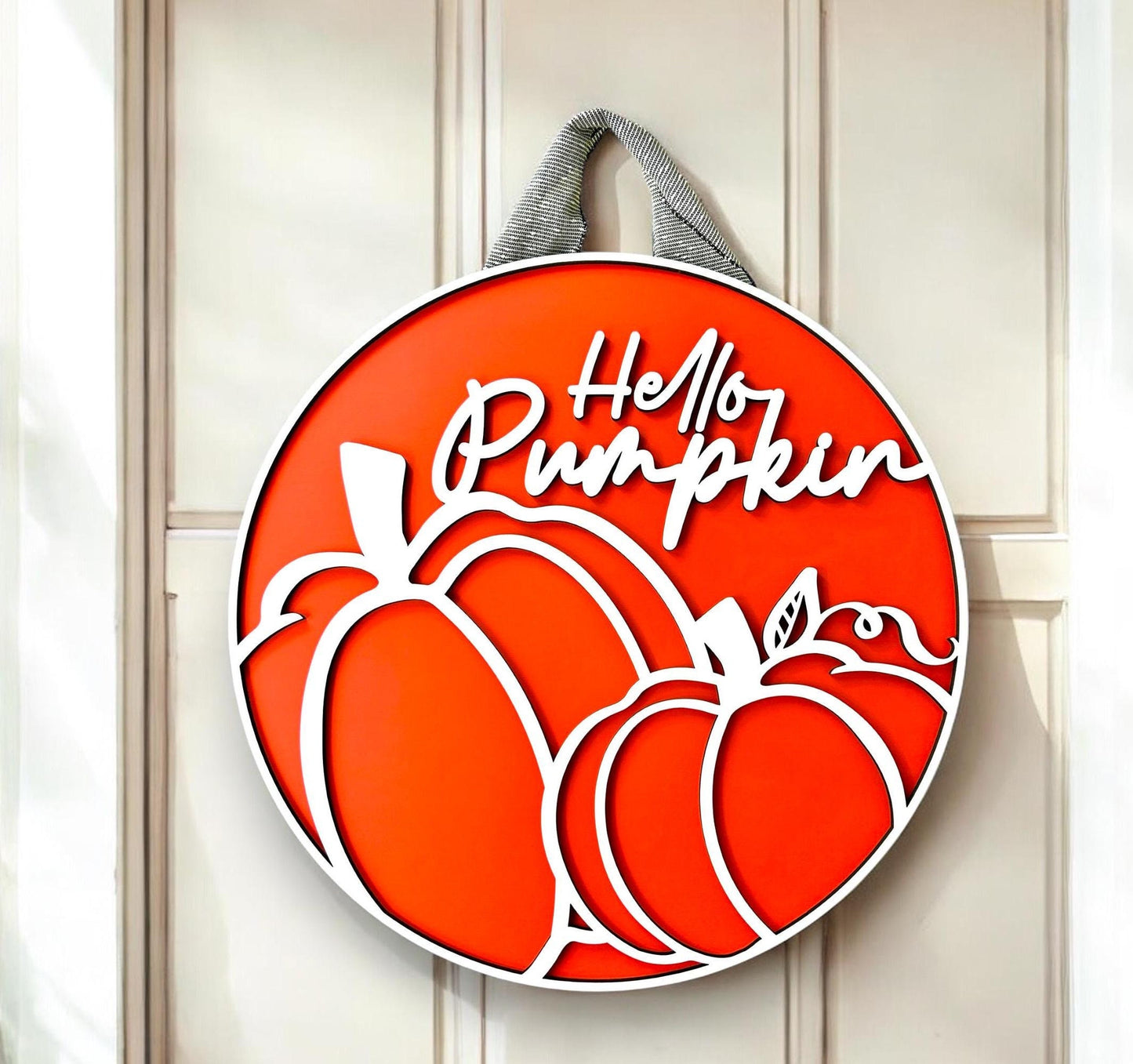 Hello Pumpkin Fall Door Hanger, Wooden Pumpkin Fall Wreath
