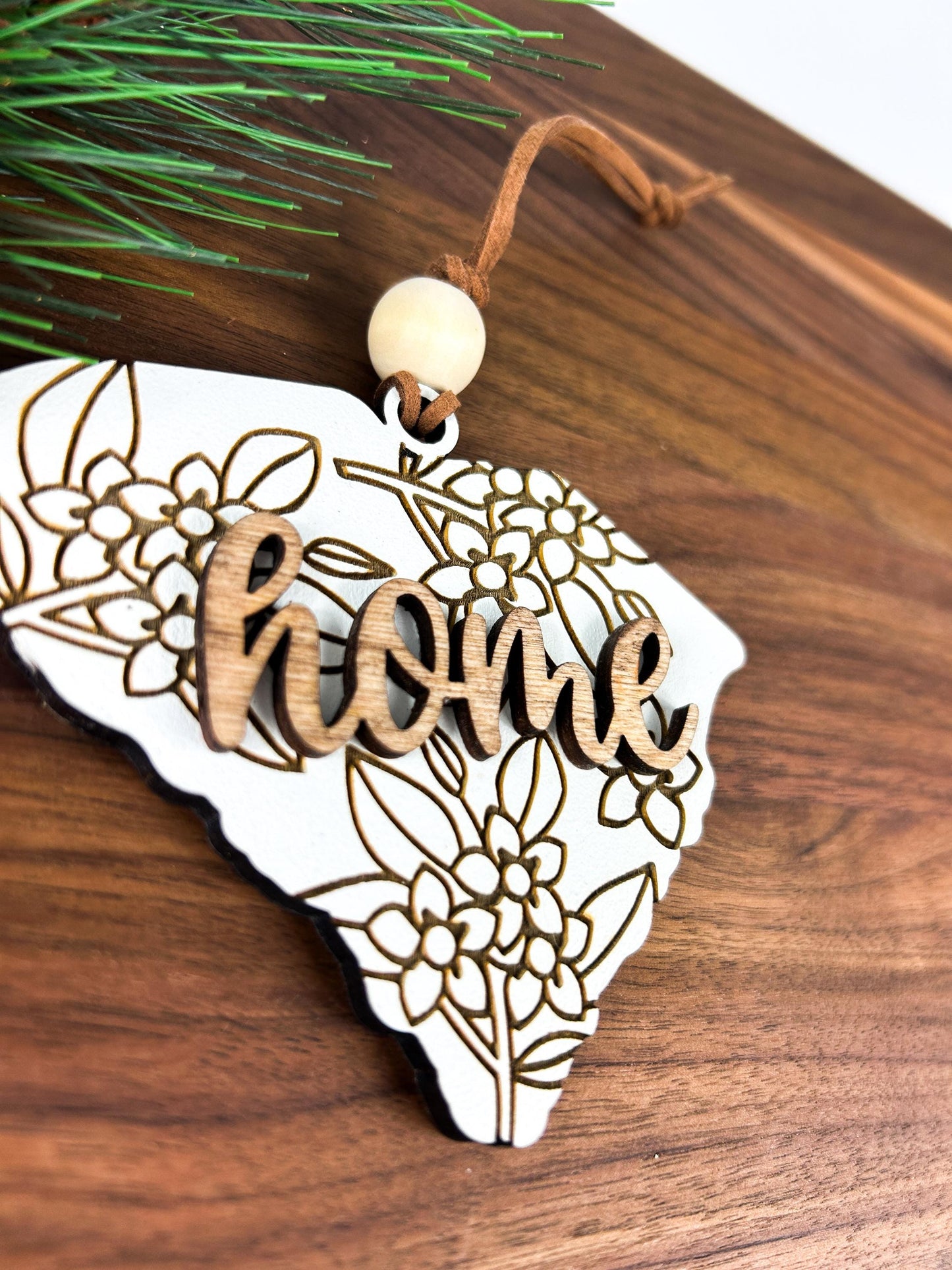 Engraved South Carolina Christmas Ornament in SC State Shape