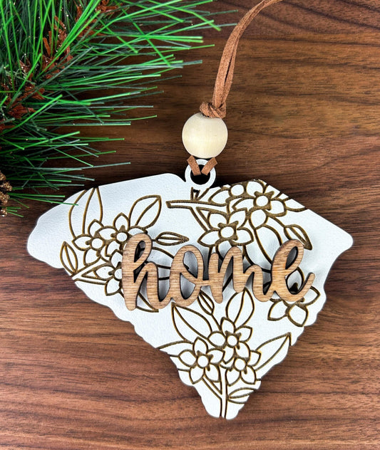 Engraved South Carolina Christmas Ornament in SC State Shape