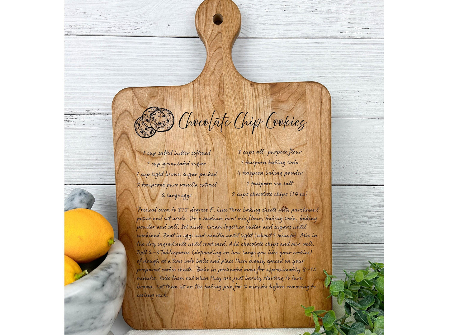 Handwriting Engraved on Recipe Cutting Board with Coordinating Food Design