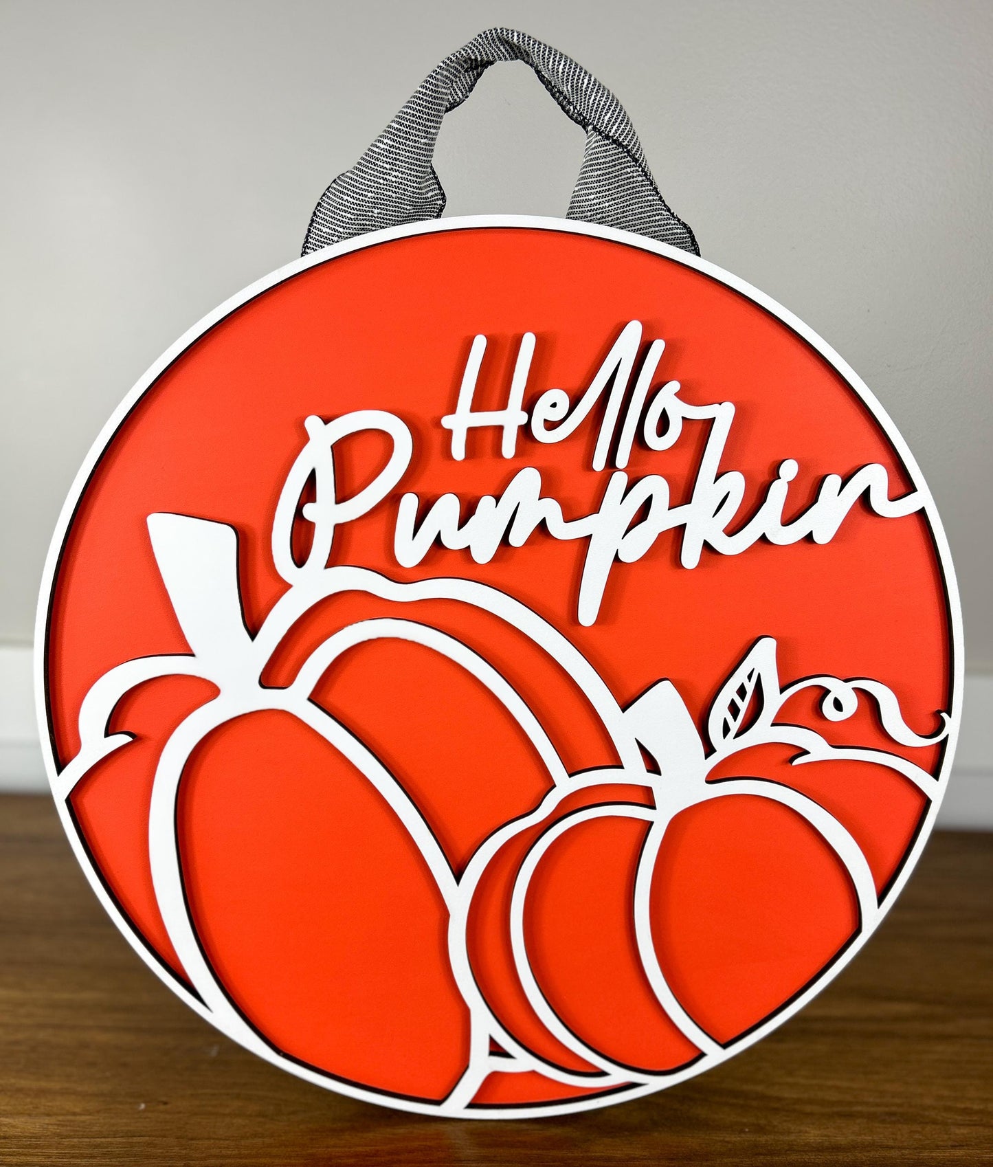 Hello Pumpkin Fall Door Hanger, Wooden Pumpkin Fall Wreath