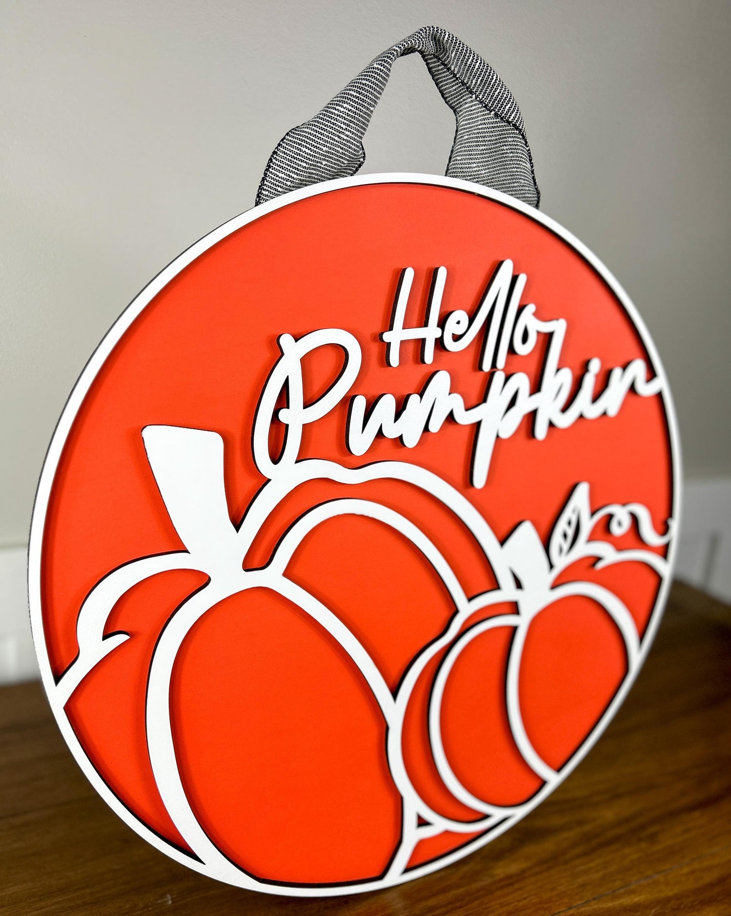 Hello Pumpkin Fall Door Hanger, Wooden Pumpkin Fall Wreath