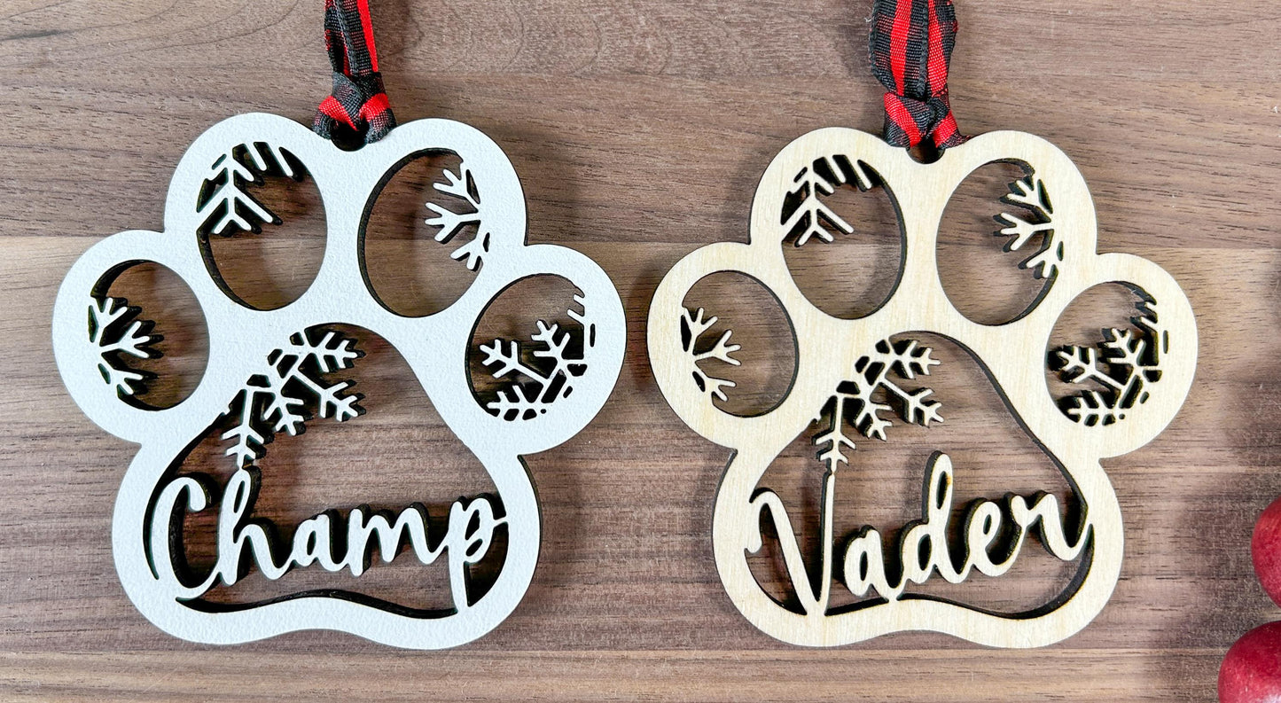 Paw Christmas Ornament with Personalized Name, for Dog or Cat