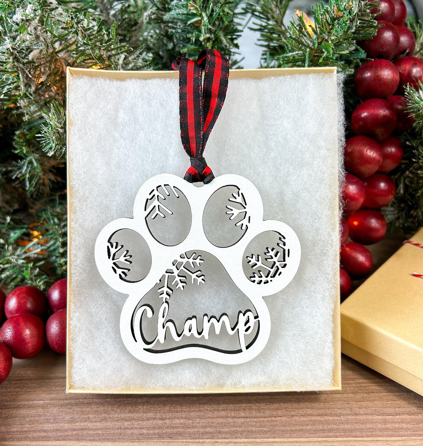 Paw Christmas Ornament with Personalized Name, for Dog or Cat