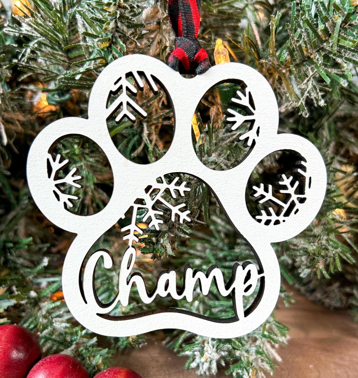 Paw Christmas Ornament with Personalized Name, for Dog or Cat