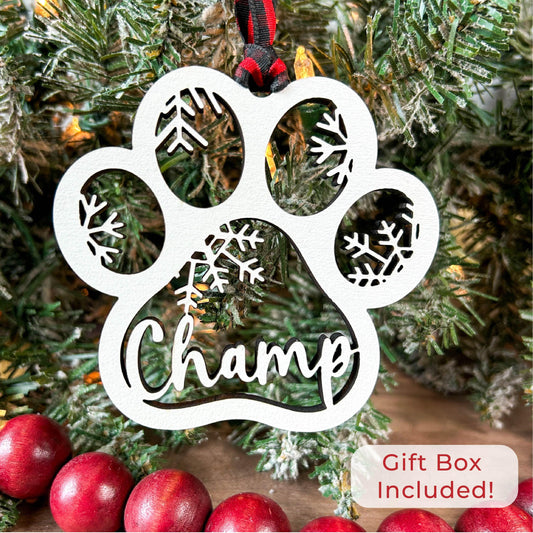 Paw Christmas Ornament with Personalized Name, for Dog or Cat