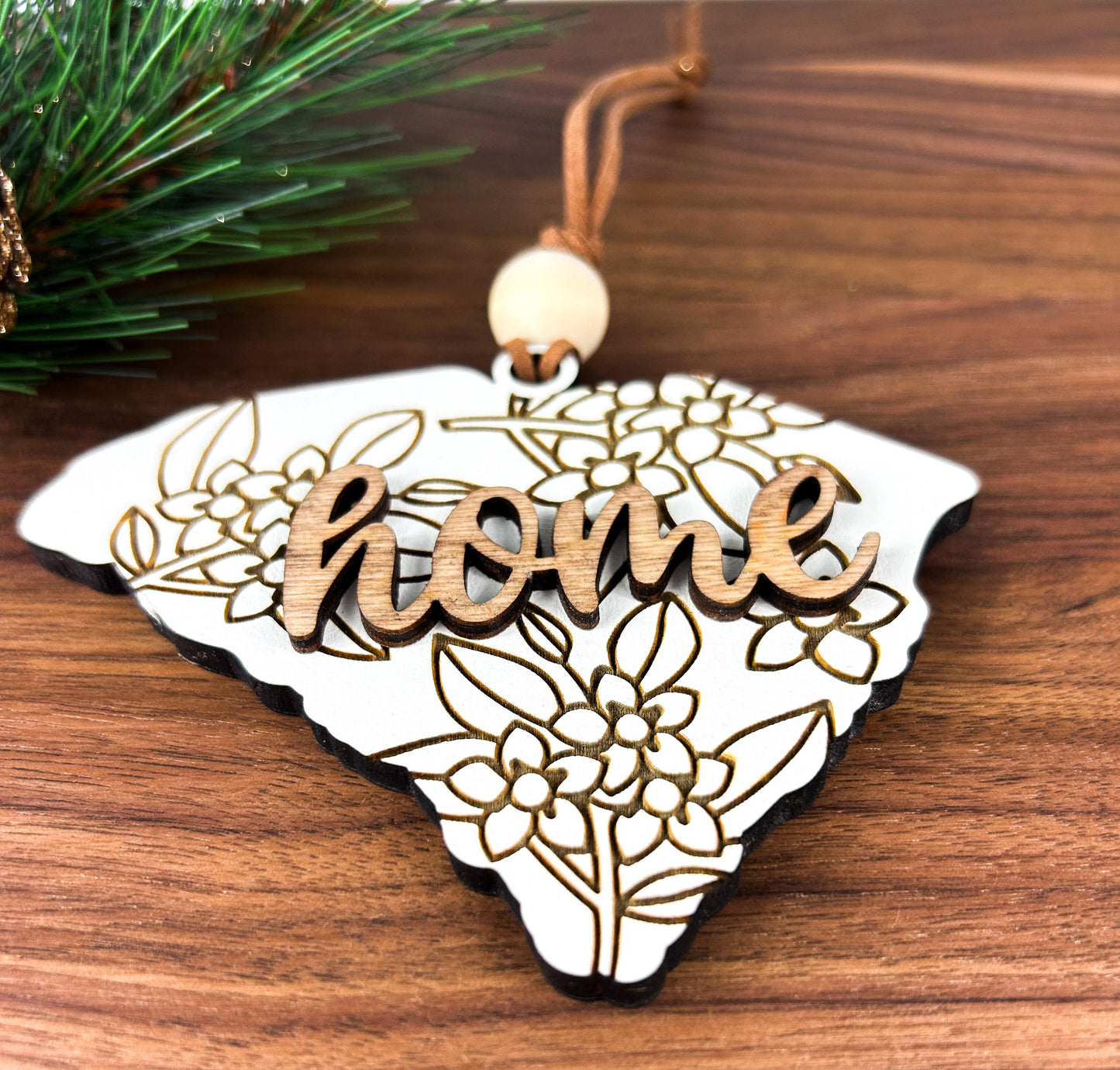 Engraved South Carolina Christmas Ornament in SC State Shape