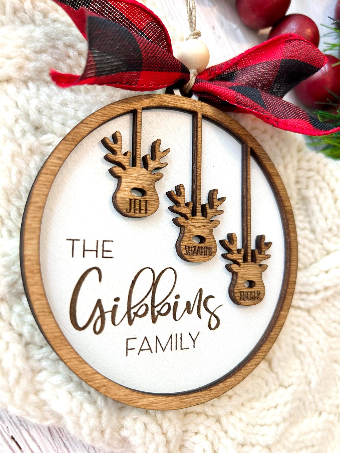 Reindeer Family Ornament with Custom Names, Small to Large Families, 3- 12 Names