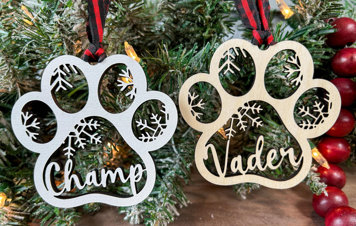 Paw Christmas Ornament with Personalized Name, for Dog or Cat