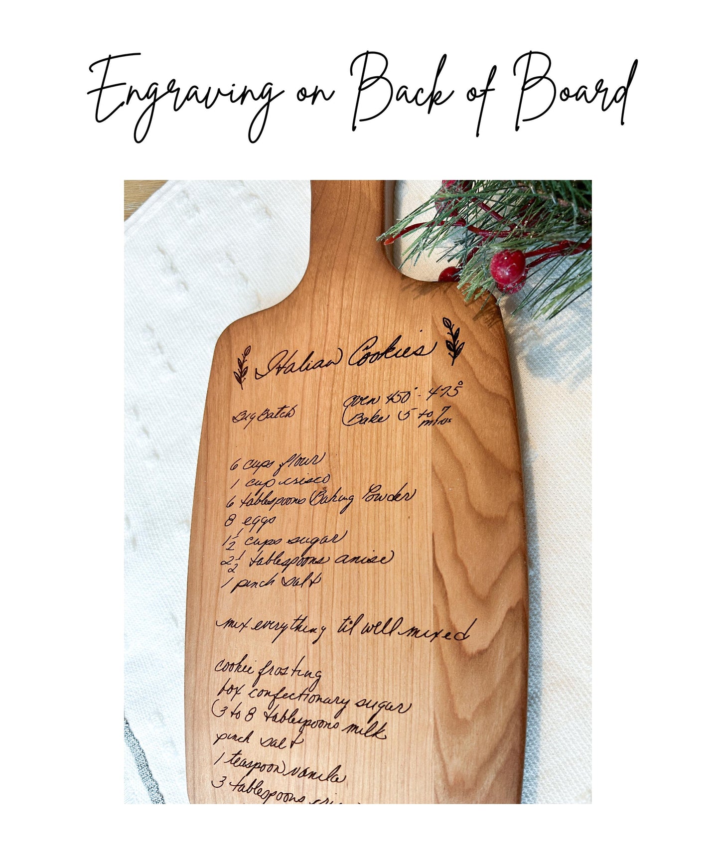 Handwriting Engraved on Recipe Cutting Board with Coordinating Food Design