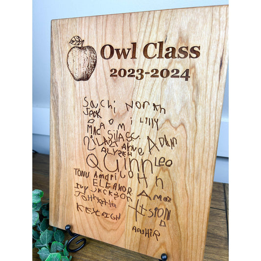 Class Gift for Teacher - Engraved Student Signatures on Wood Plaque