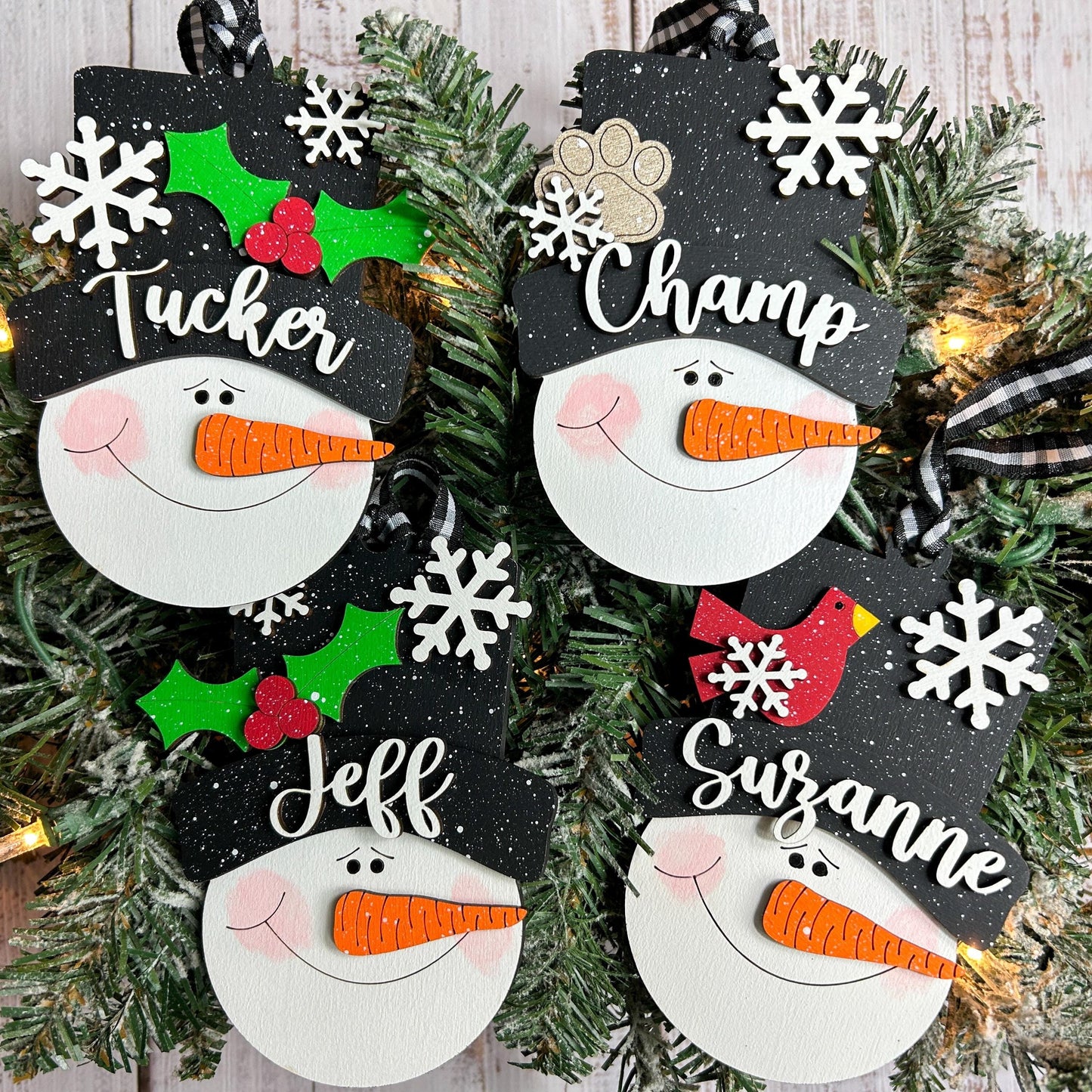 Snowman Ornament with Custom Name, Snowmen Family Ornament