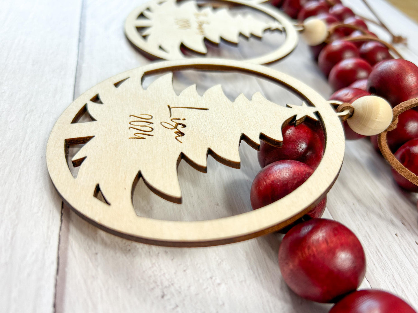 Natural Christmas Tree Ornament with Custom Name and Year