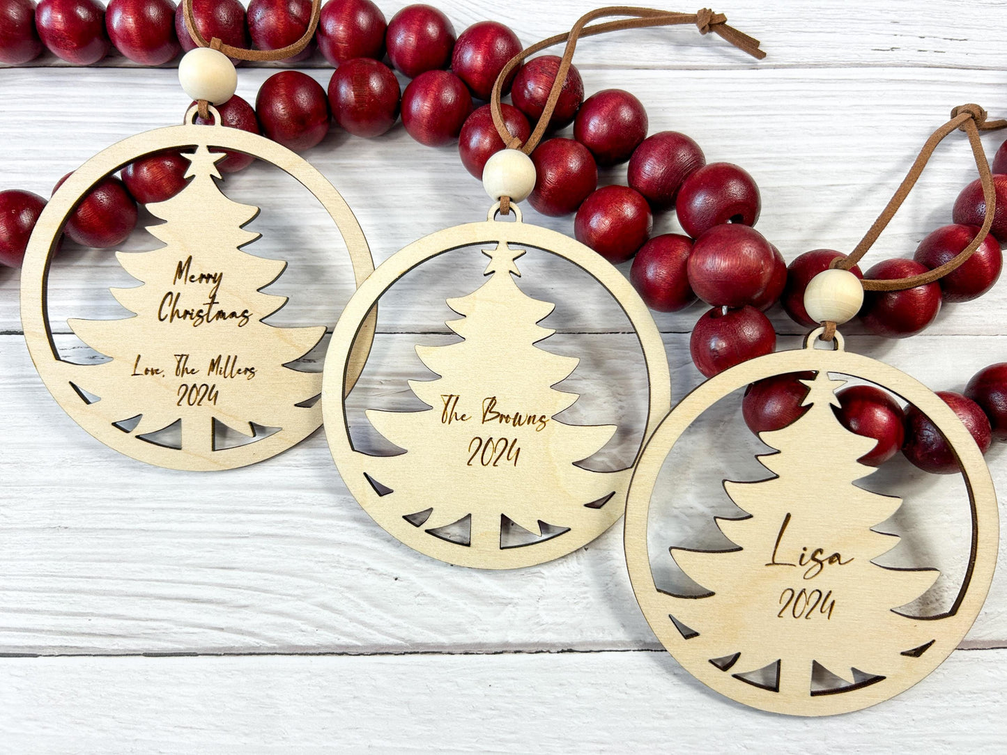 Natural Christmas Tree Ornament with Custom Name and Year