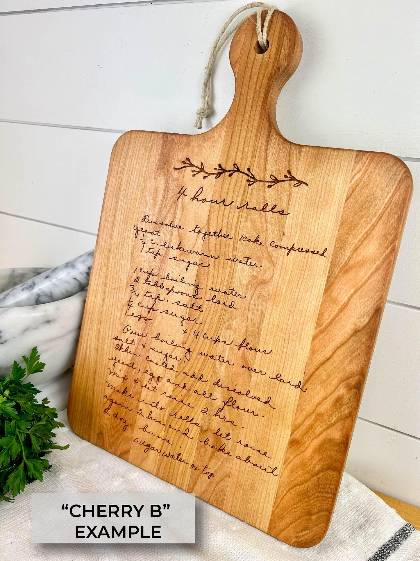 Handwritten Recipe Engraved on a Cutting Board