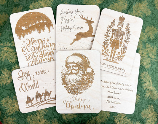 Wooden Christmas Cards, Personalized Christmas Cards with Custom Message